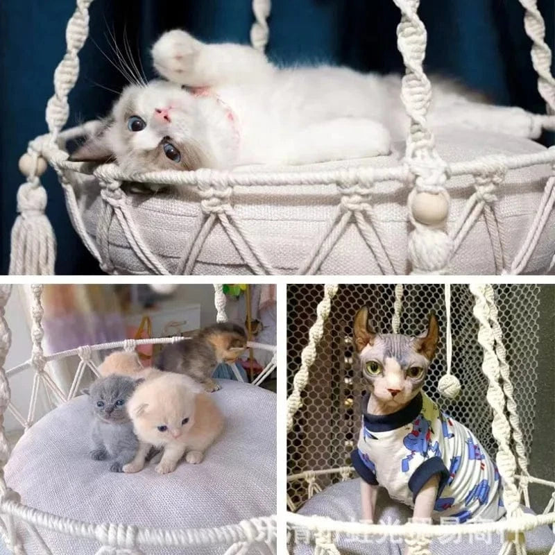 Hamac suspendu pour animaux – Balançoire chat en corde coton tissée