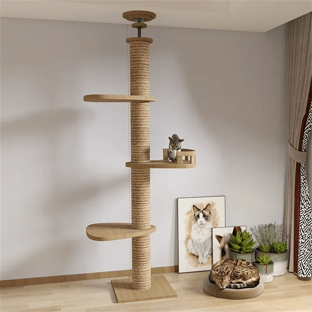 Maison d’arbre réglable chat – Tour du sol au plafond avec hamac