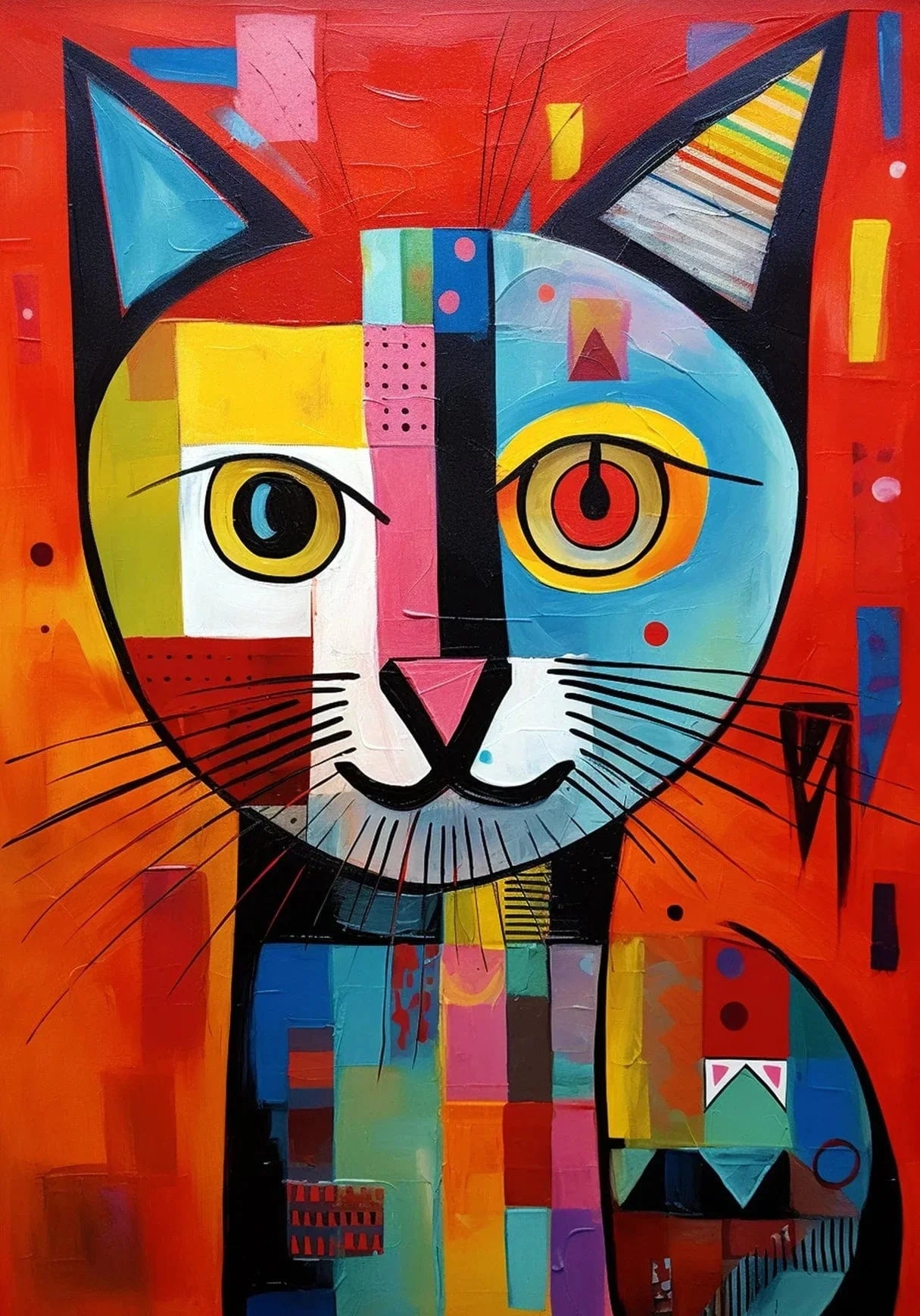 Affiche de chat en Patchwork, motif géométrique abstrait
