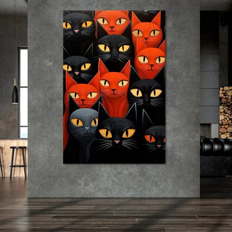 Peinture toile chat mignon – Art mural abstrait coloré déco maison PawLuxe™