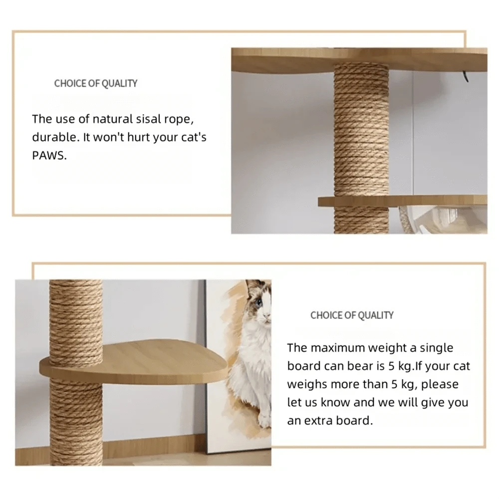 Maison d’arbre réglable chat – Tour du sol au plafond avec hamac