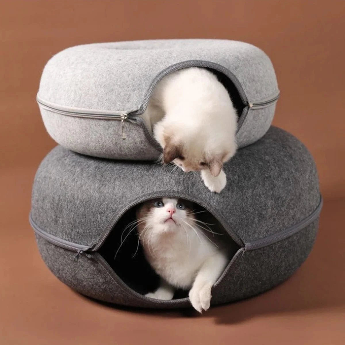 Lit Donut en feutre 2-en-1 pour chat & chien – Tunnel interactif