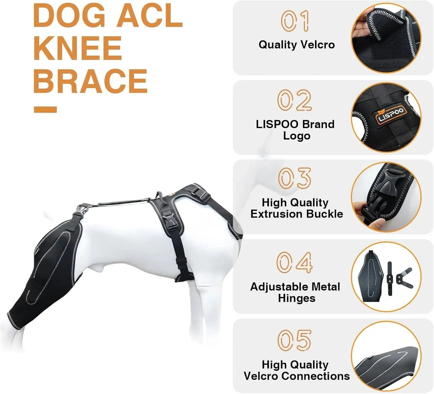 Genouillère chien avec support métal – Attelle ACL réglable, arthrite