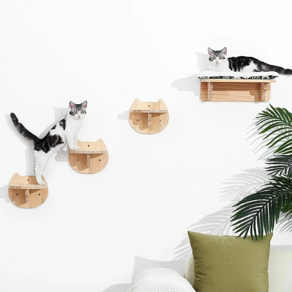 Hamac mural d'escalade pour chat, poteau à gratter pour meubles en bois, marches d'échelle, chats dormant et jouant