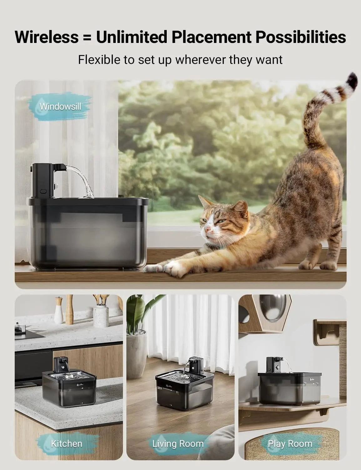 Fontaine eau automatique 2,5L inox – Distributeur sans fil