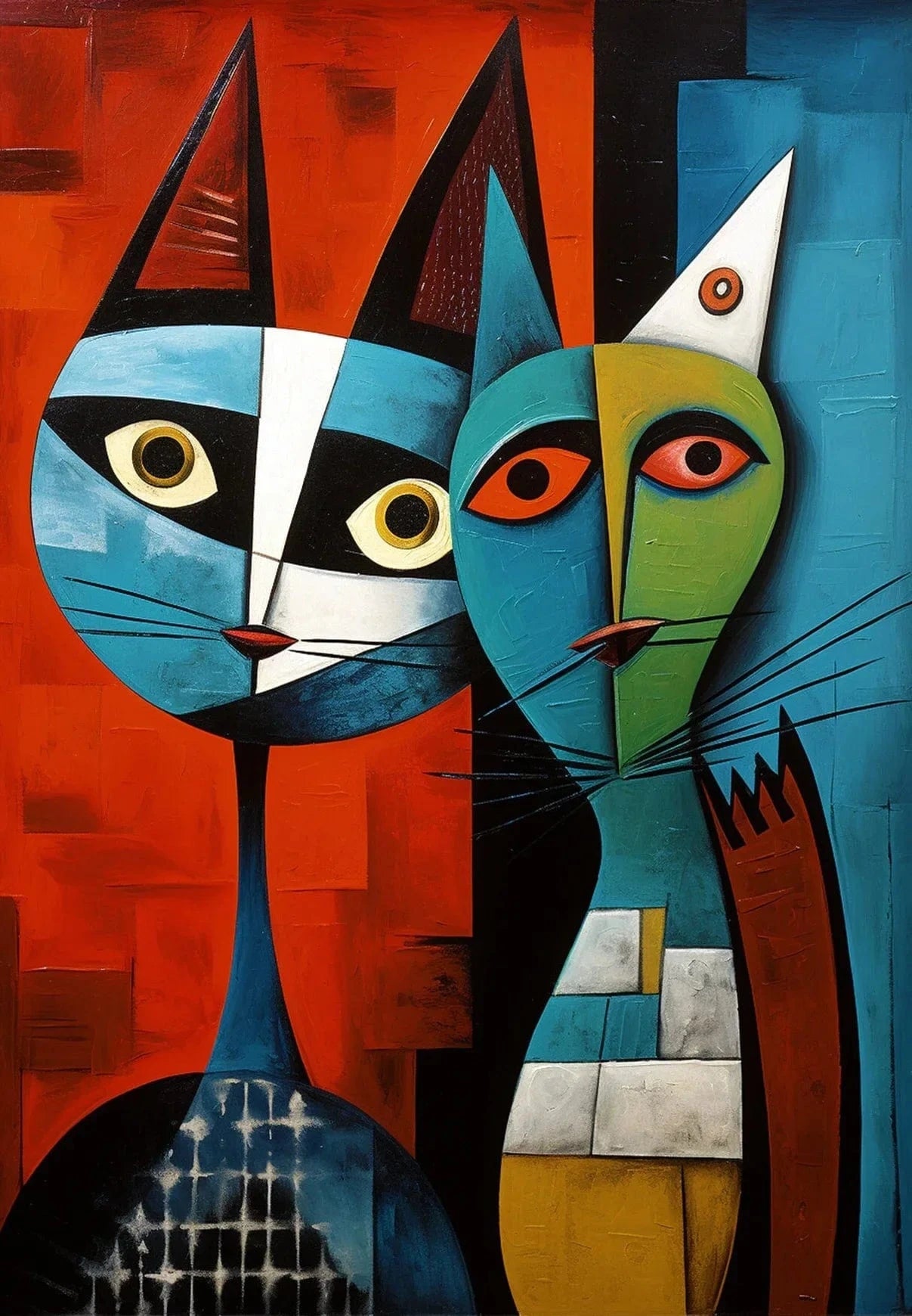 Affiche de chat en Patchwork, motif géométrique abstrait