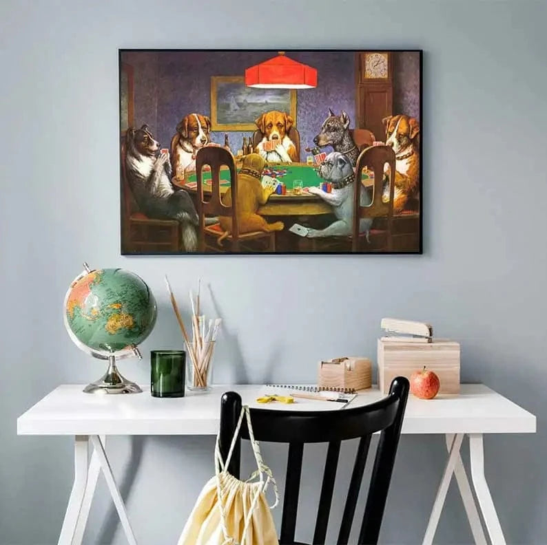 Affiche drôle chiens jouant au poker – Art mural carlin casino déco