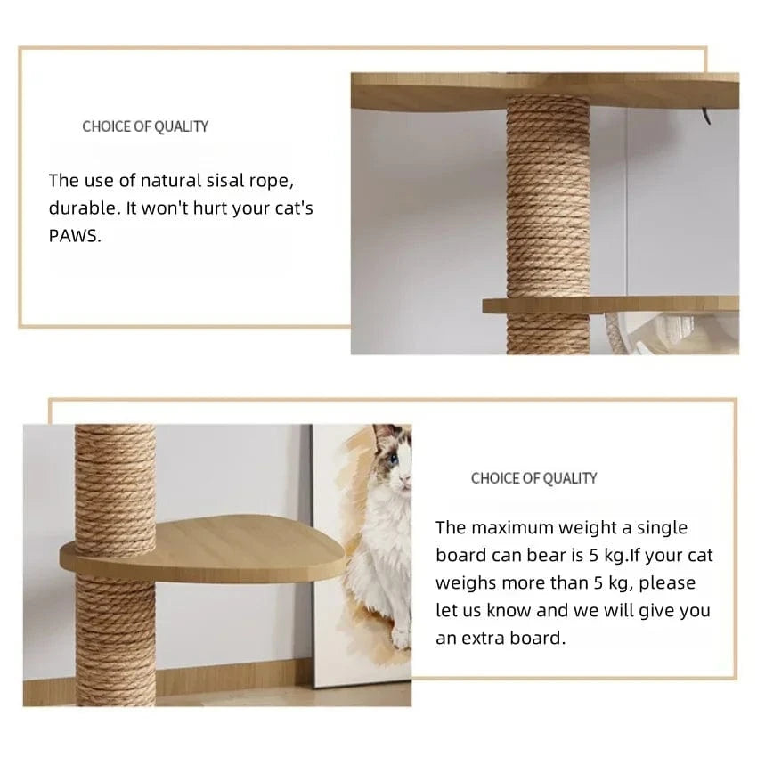 Maison d’arbre réglable chat – Tour du sol au plafond avec hamac