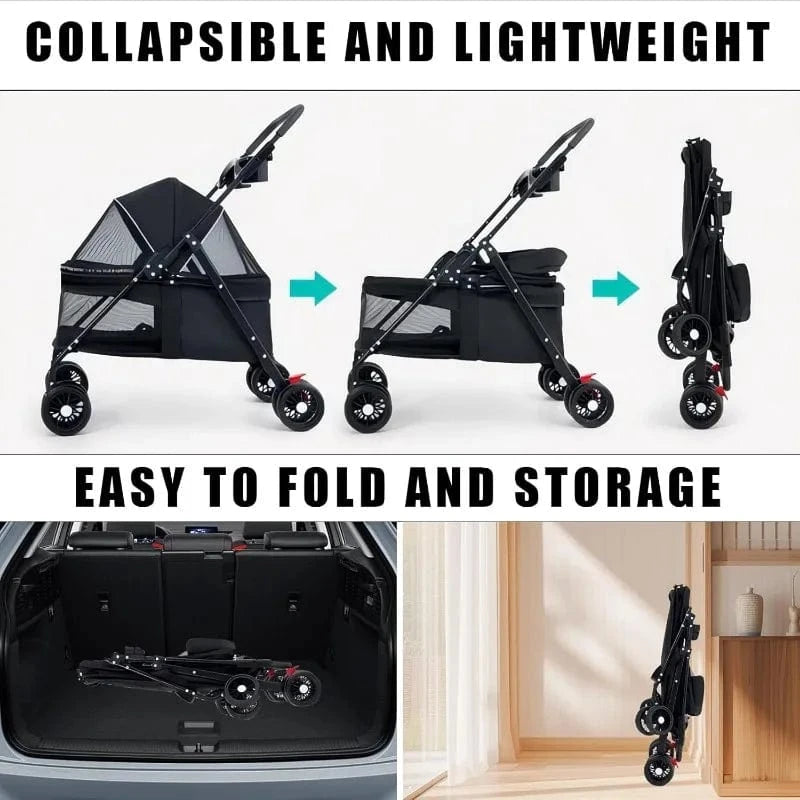 Poussette pliable légère pour animaux – Chiens & chats – Idéale voyage et plein air