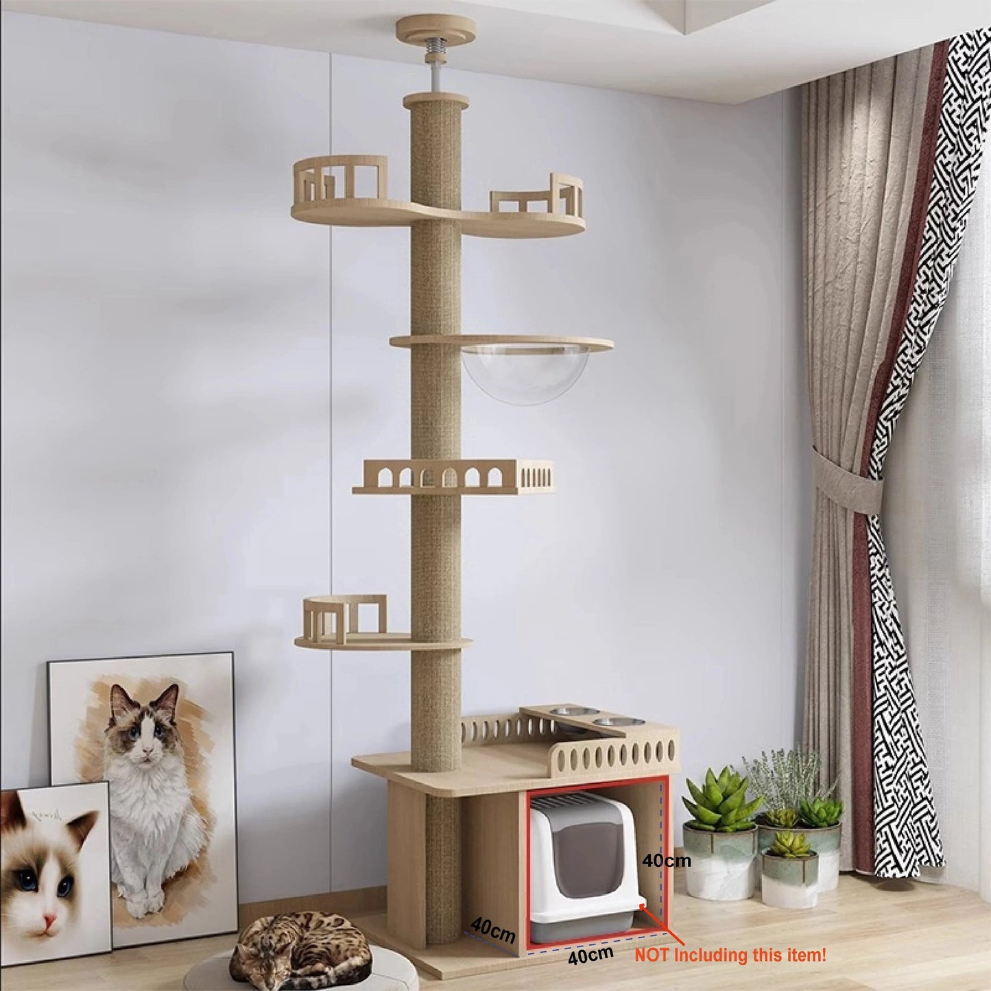 Maison d’arbre réglable chat – Tour du sol au plafond avec hamac