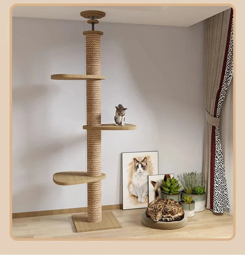Maison d’arbre réglable chat – Tour du sol au plafond avec hamac