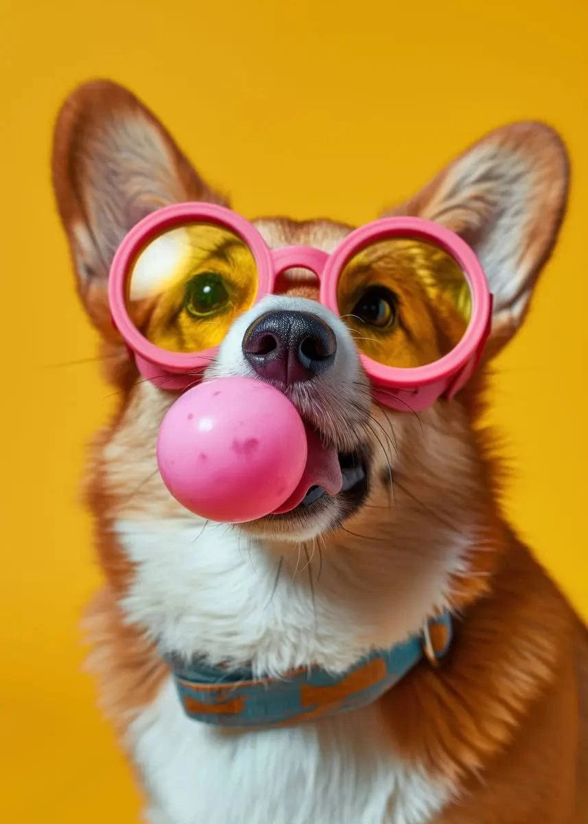 Affiche chien coloré Bubblegum – Samoyède, bouledogue, Corgi déco murale PawLuxe™