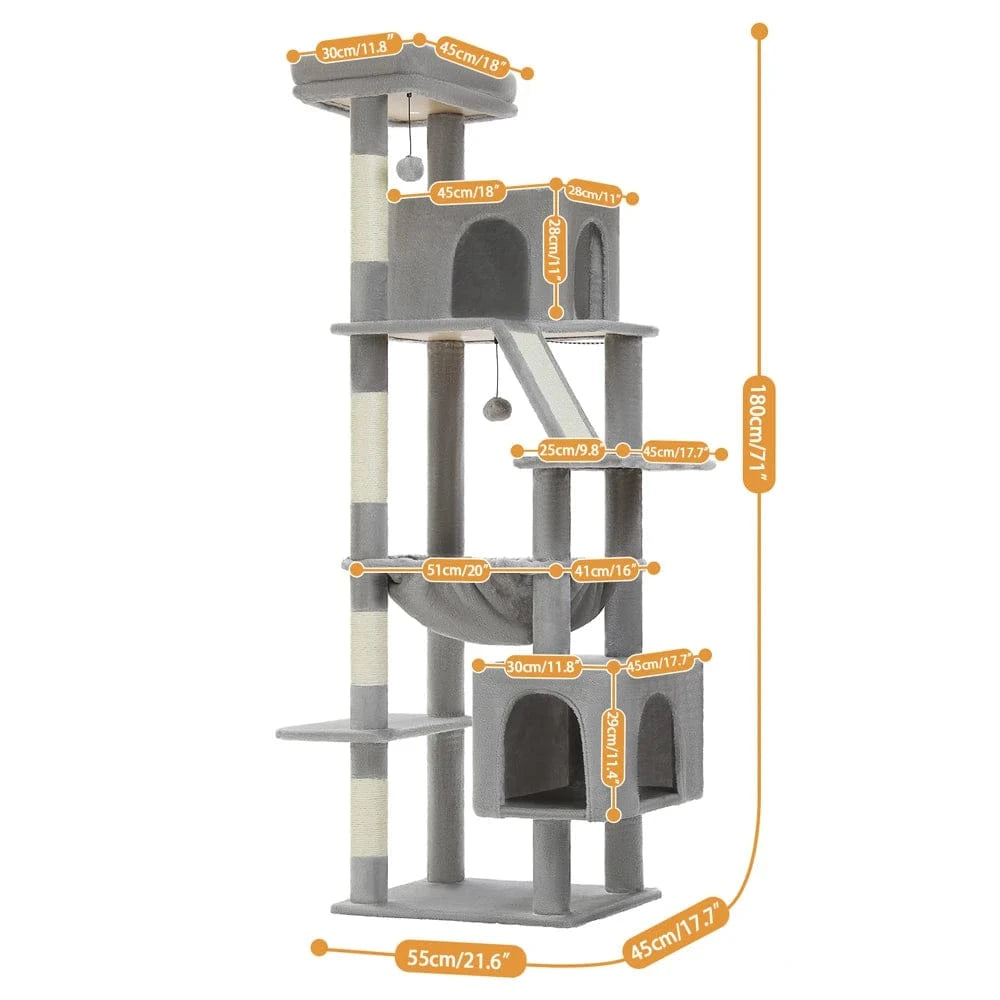 Grand arbre à chat 180cm – Tour avec hamac, griffoir sisal, jouets