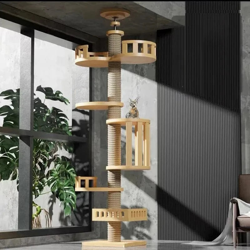Maison d’arbre réglable chat – Tour du sol au plafond avec hamac