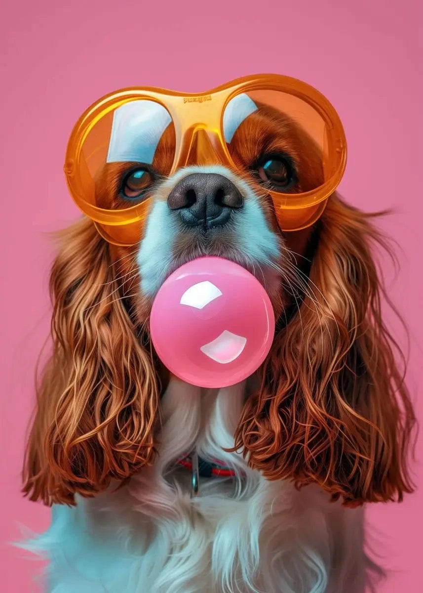 Affiche chien coloré Bubblegum – Samoyède, bouledogue, Corgi déco murale PawLuxe™