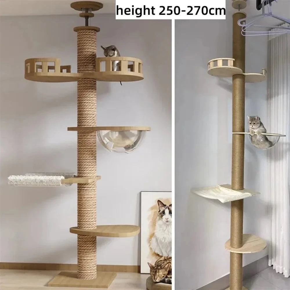 Maison d’arbre réglable chat – Tour du sol au plafond avec hamac