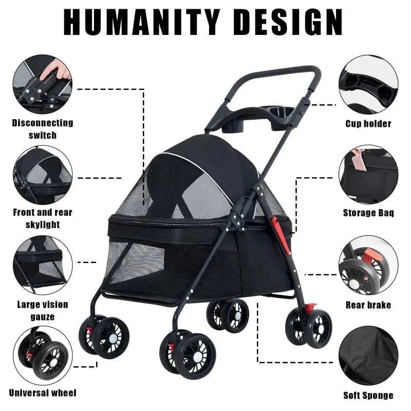 Poussette pliable légère pour animaux – Chiens & chats – Idéale voyage et plein air