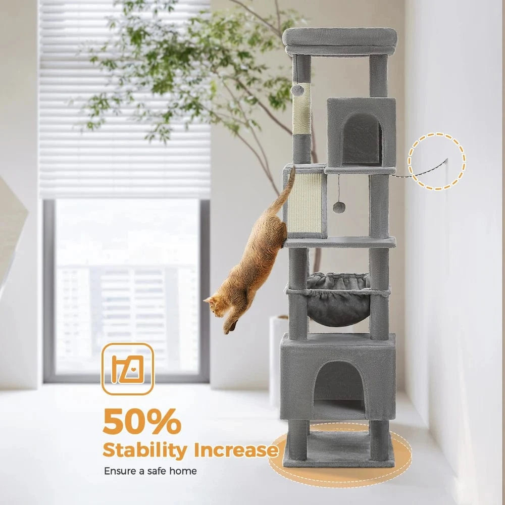 Grand arbre à chat 180cm – Tour avec hamac, griffoir sisal, jouets
