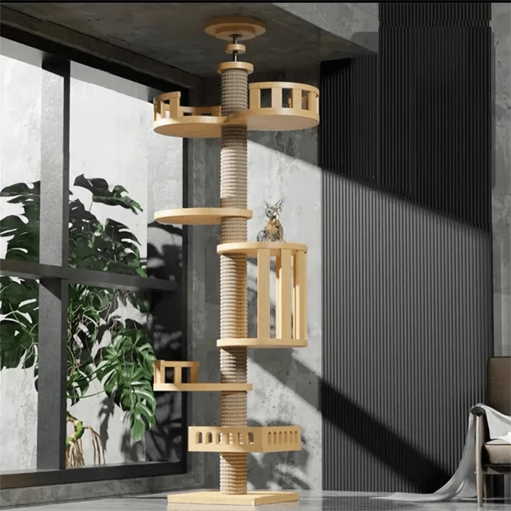 Maison d’arbre réglable chat – Tour du sol au plafond avec hamac