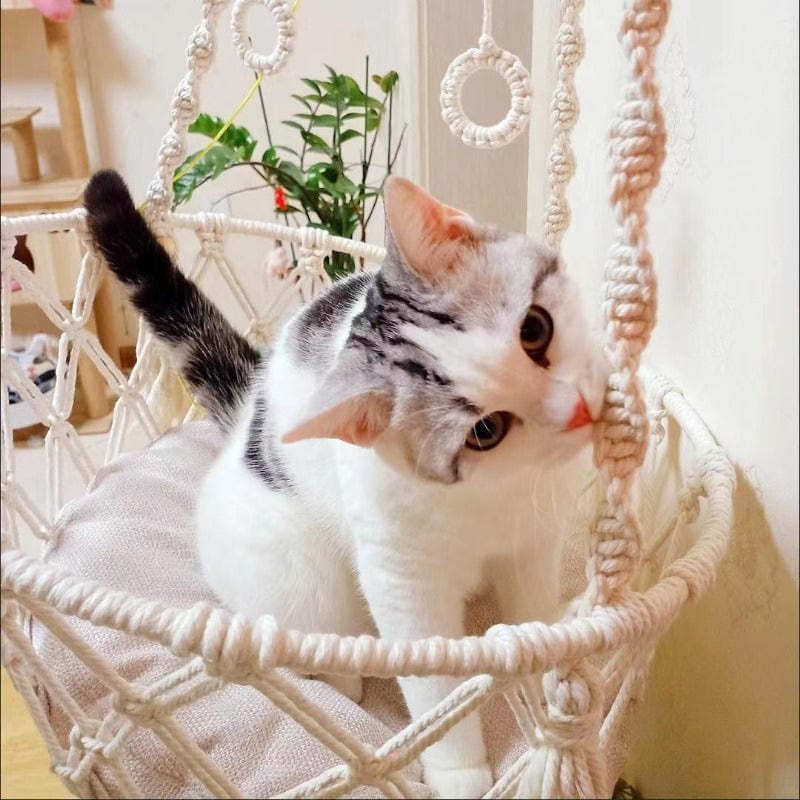 Hamac suspendu pour animaux – Balançoire chat en corde coton tissée