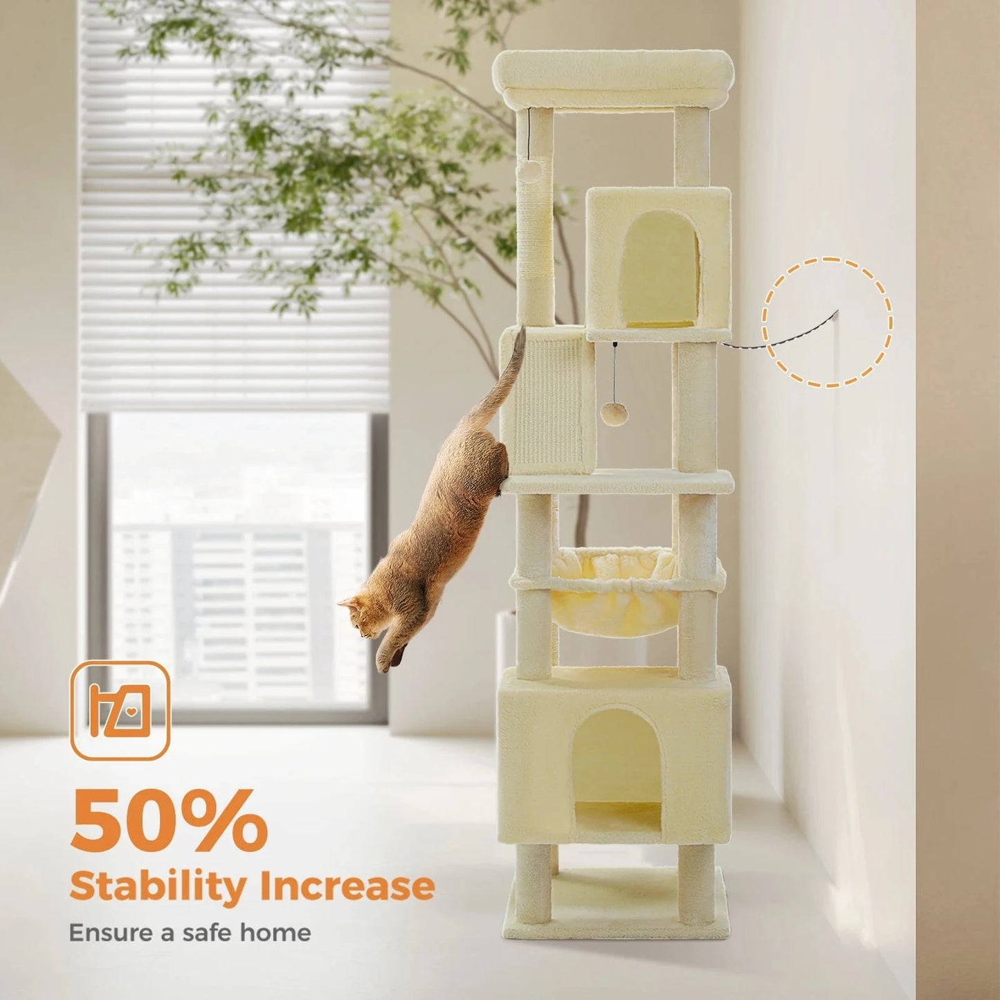 Grand arbre à chat 180cm – Tour avec hamac, griffoir sisal, jouets