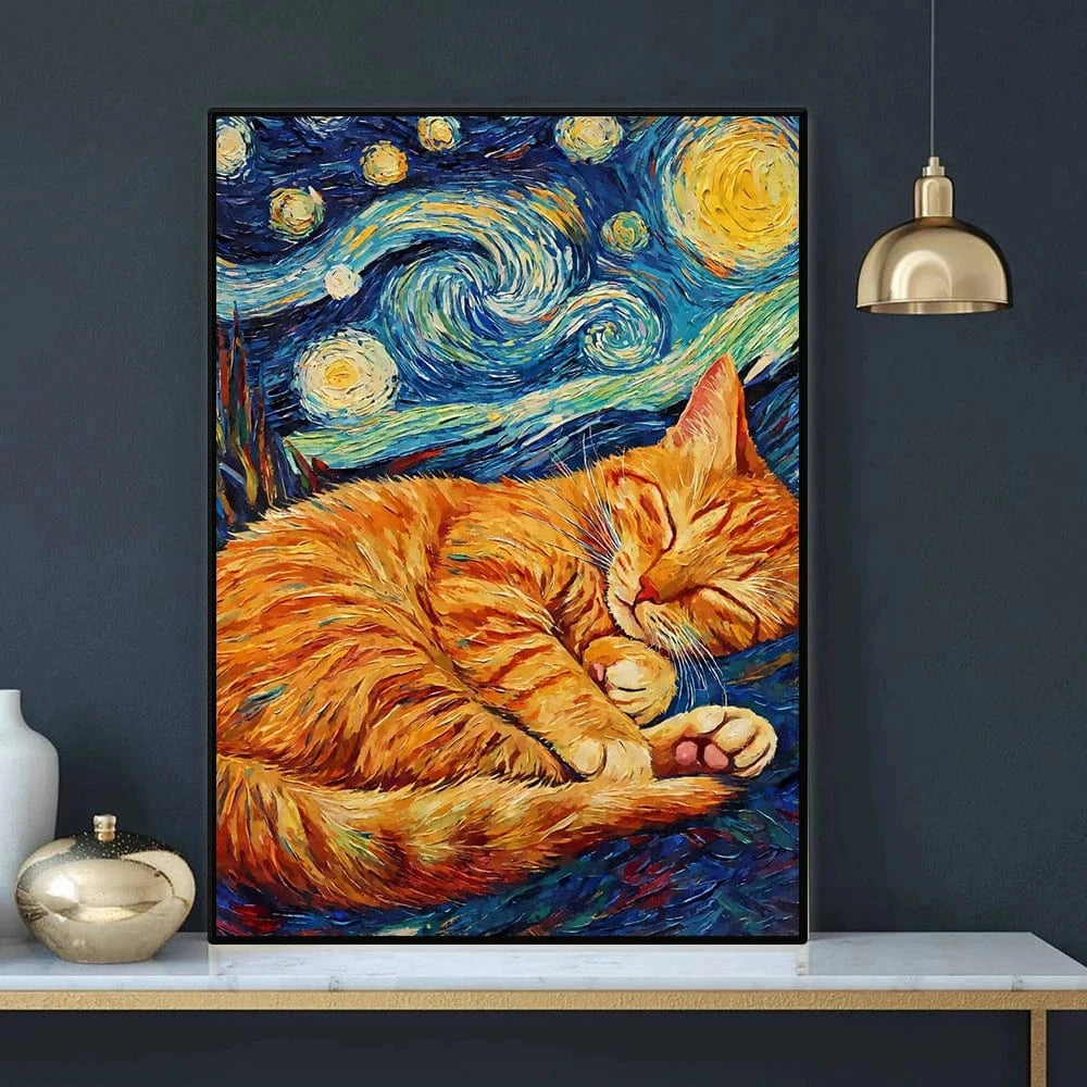 Affiche animaux mignons nuit étoilée – Art mural abstrait déco salon PawLuxe™