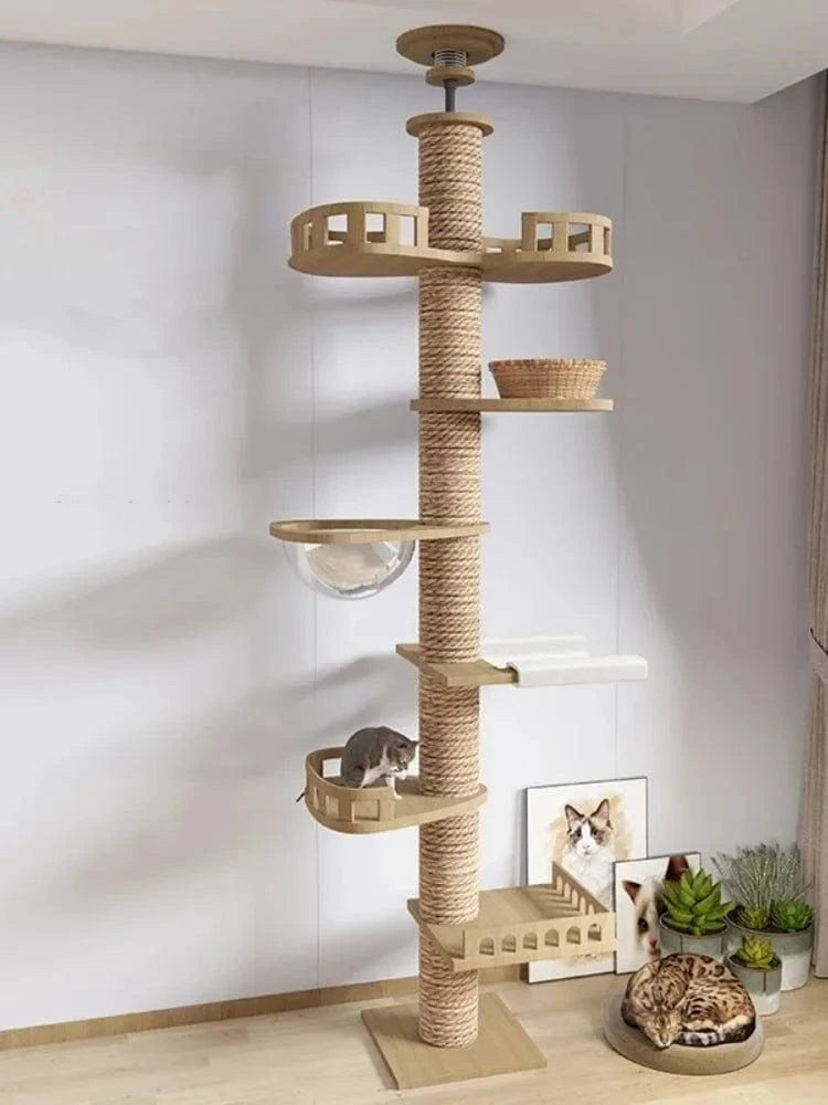 Maison d’arbre réglable chat – Tour du sol au plafond avec hamac