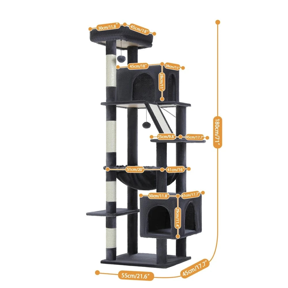 Grand arbre à chat 180cm – Tour avec hamac, griffoir sisal, jouets