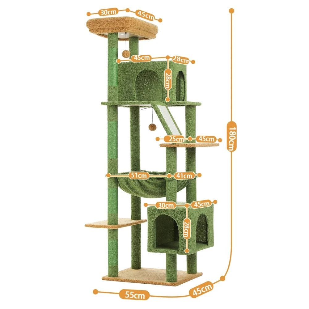 Grand arbre à chat 180cm – Tour avec hamac, griffoir sisal, jouets