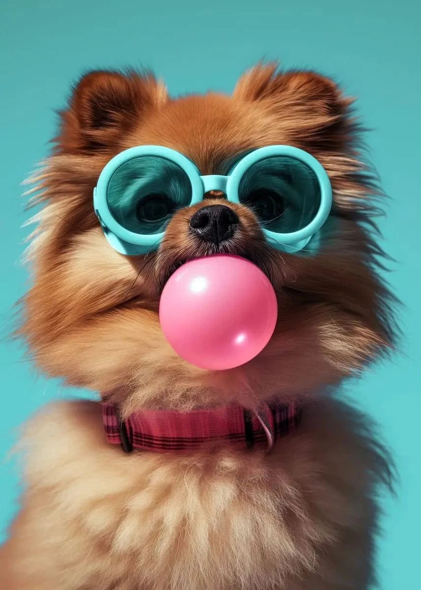 Affiche chien coloré Bubblegum – Samoyède, bouledogue, Corgi déco murale PawLuxe™