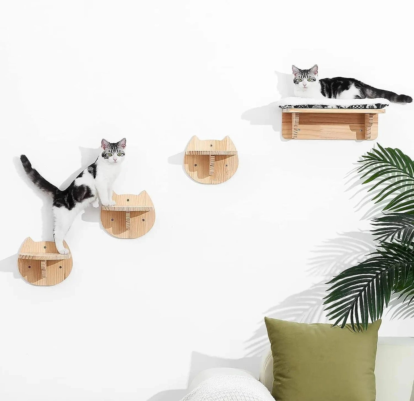 Hamac mural d'escalade pour chat, poteau à gratter pour meubles en bois, marches d'échelle, chats dormant et jouant
