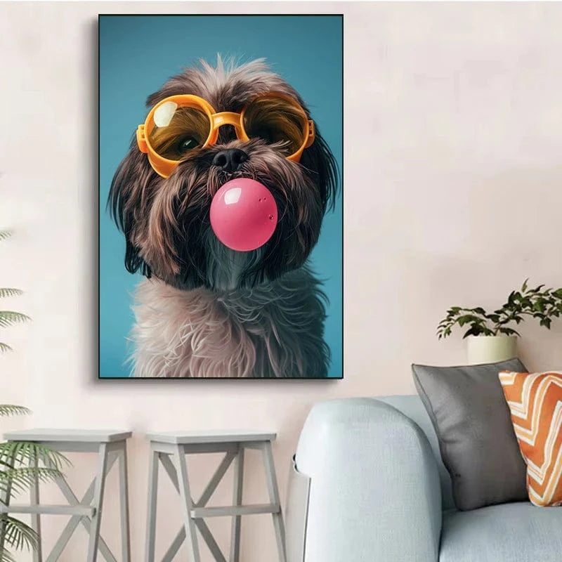 Affiche chien coloré Bubblegum – Samoyède, bouledogue, Corgi déco murale PawLuxe™