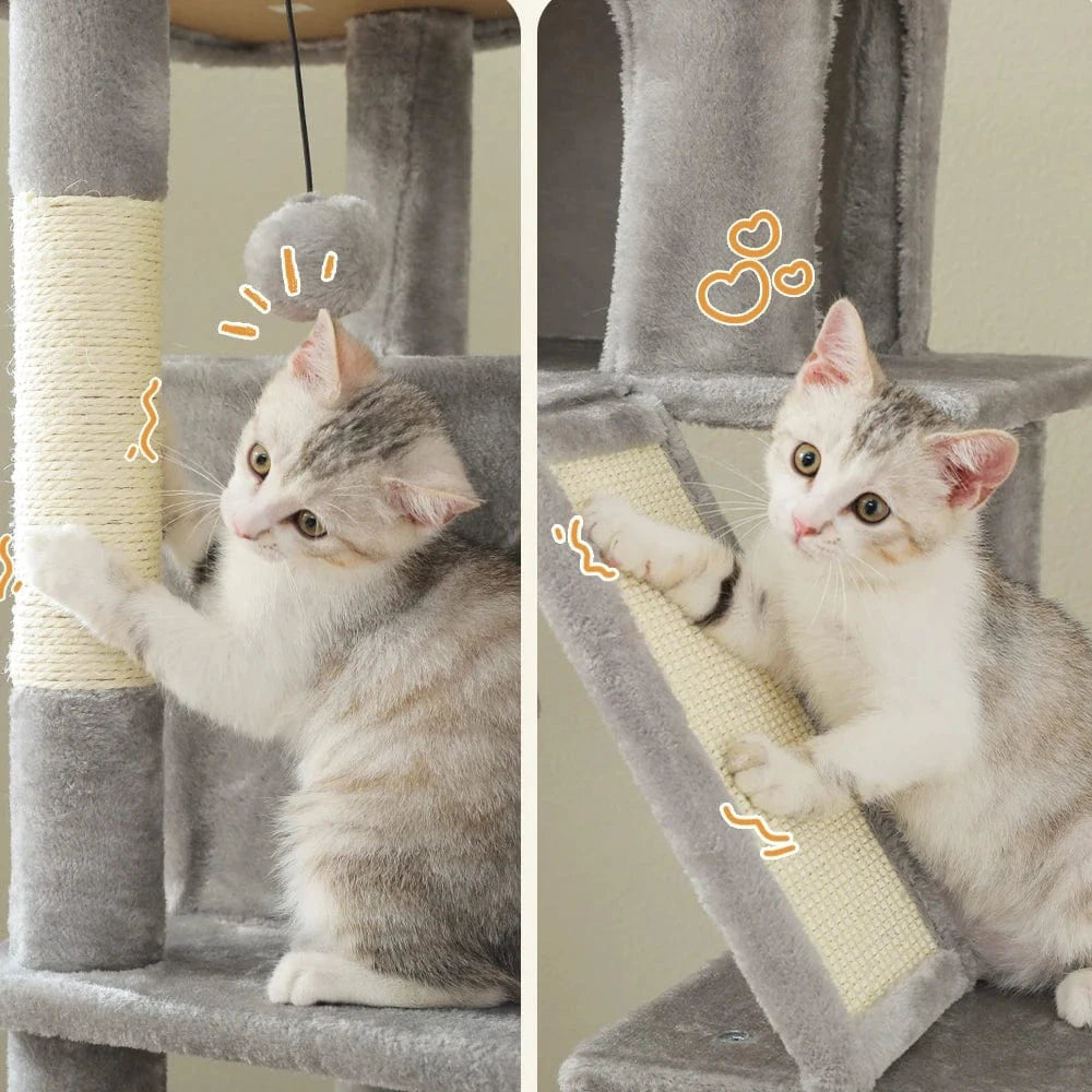 Grand arbre à chat 180cm – Tour avec hamac, griffoir sisal, jouets