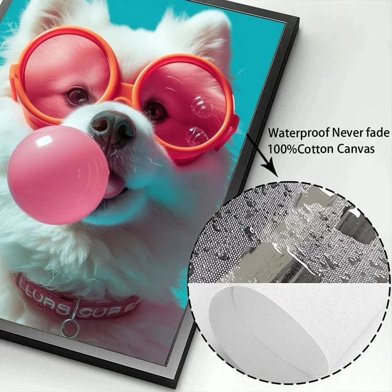 Affiche chien coloré Bubblegum – Samoyède, bouledogue, Corgi déco murale PawLuxe™