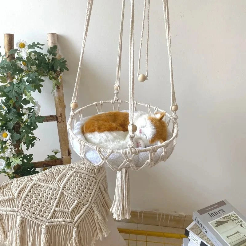 Hamac suspendu pour animaux – Balançoire chat en corde coton tissée