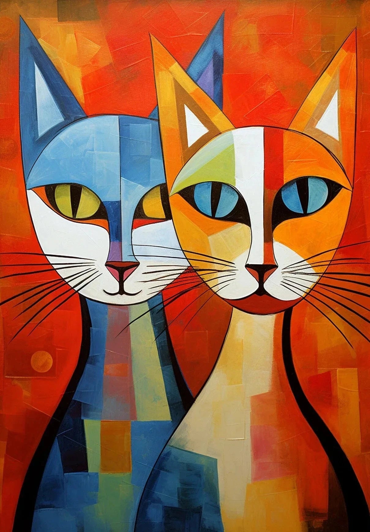 Affiche de chat en Patchwork, motif géométrique abstrait