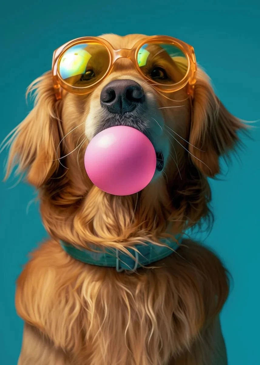 Affiche chien coloré Bubblegum – Samoyède, bouledogue, Corgi déco murale PawLuxe™