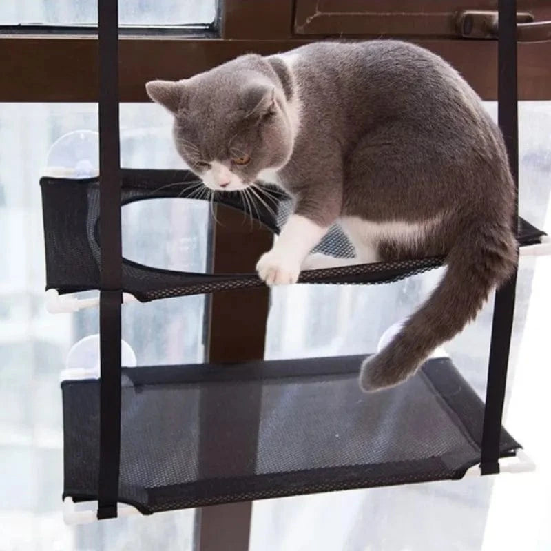Hamac de fenêtre pour chat – Lit suspendu 2 étages avec ventouses