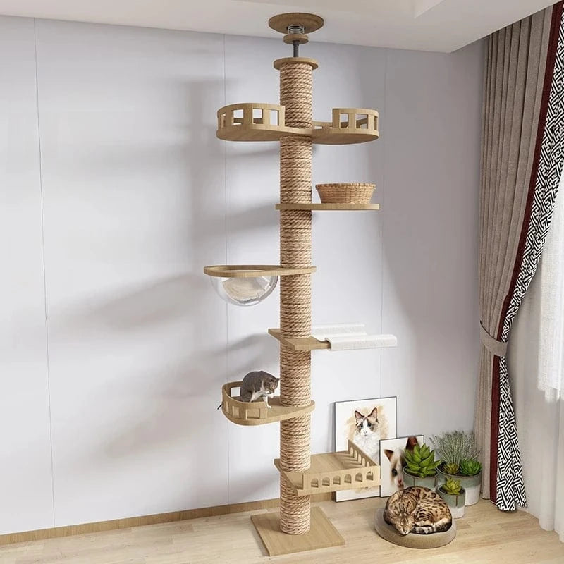Maison d’arbre réglable chat – Tour du sol au plafond avec hamac