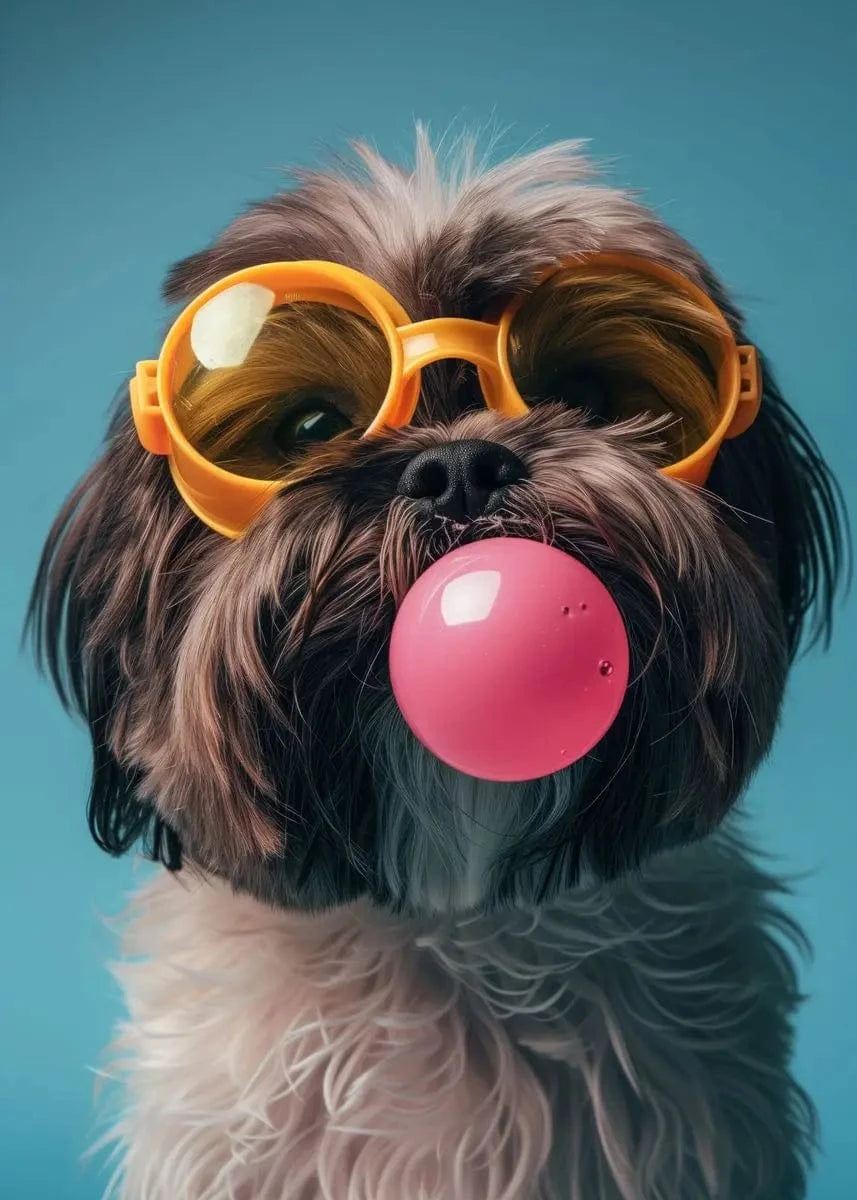 Affiche chien coloré Bubblegum – Samoyède, bouledogue, Corgi déco murale PawLuxe™