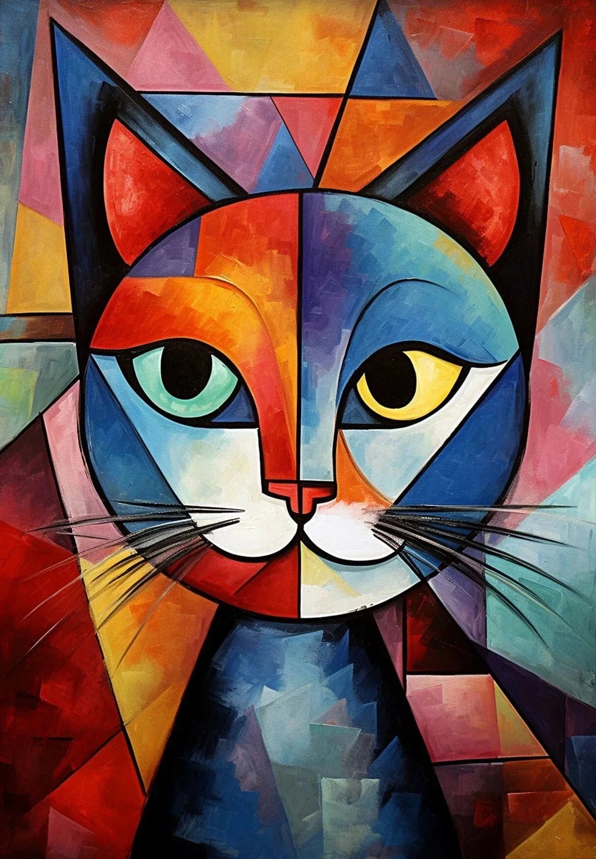 Affiche de chat en Patchwork, motif géométrique abstrait