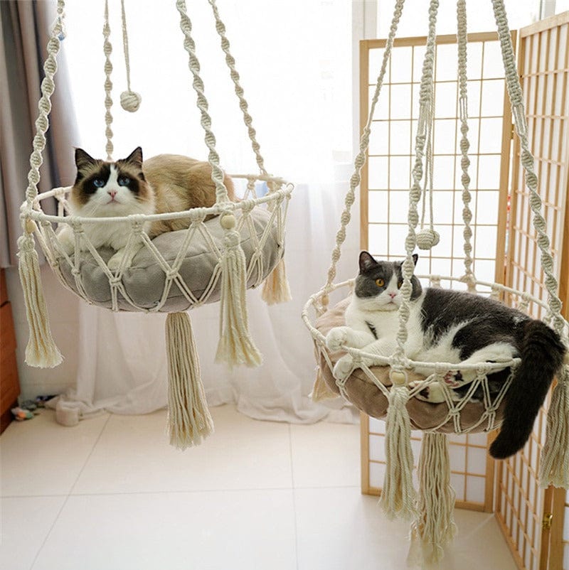 Hamac suspendu pour animaux – Balançoire chat en corde coton tissée