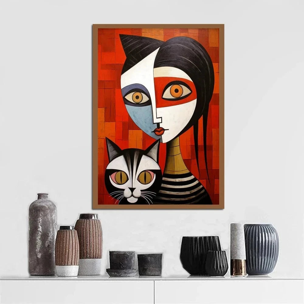 Affiche de chat en Patchwork, motif géométrique abstrait