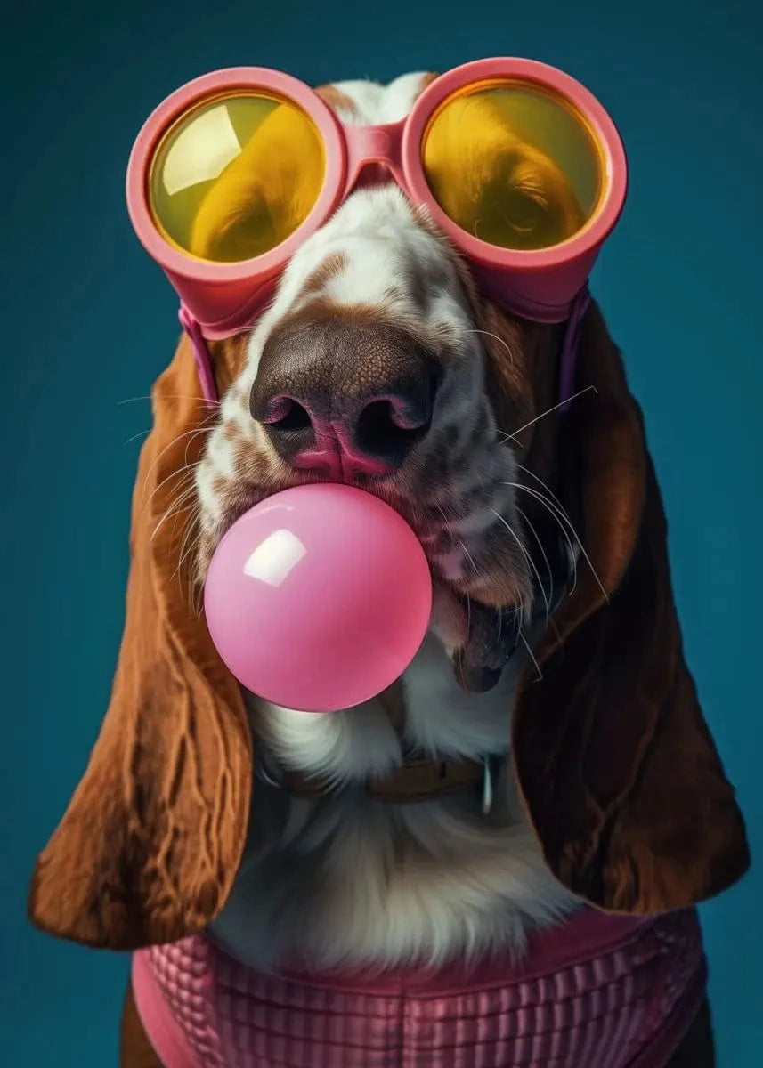 Affiche chien coloré Bubblegum – Samoyède, bouledogue, Corgi déco murale PawLuxe™