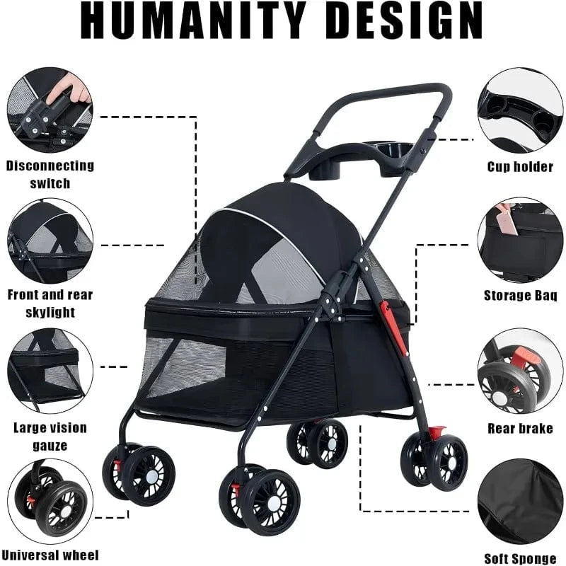 Poussette pliable légère pour animaux – Chiens & chats – Idéale voyage et plein air