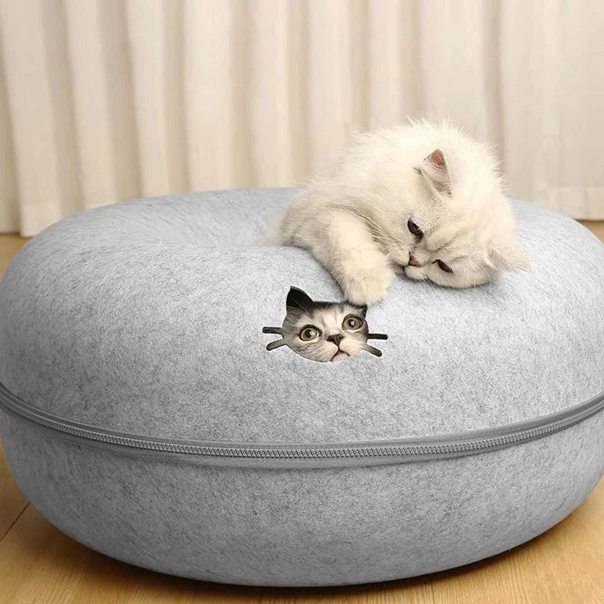 Lit Donut en feutre 2-en-1 pour chat & chien – Tunnel interactif