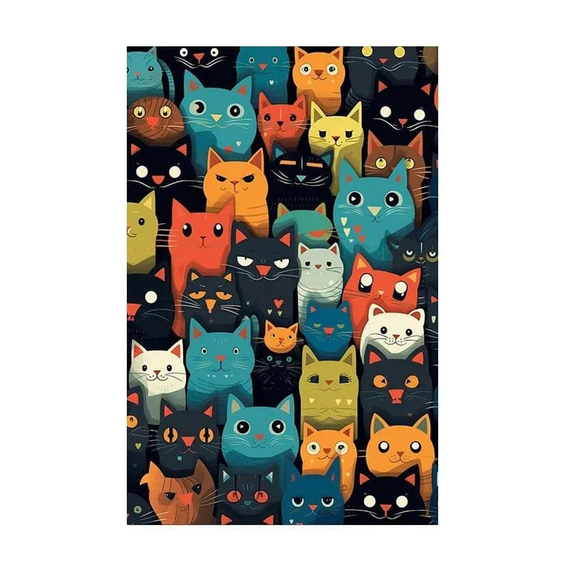 Peinture toile chat mignon – Art mural abstrait coloré déco maison PawLuxe™