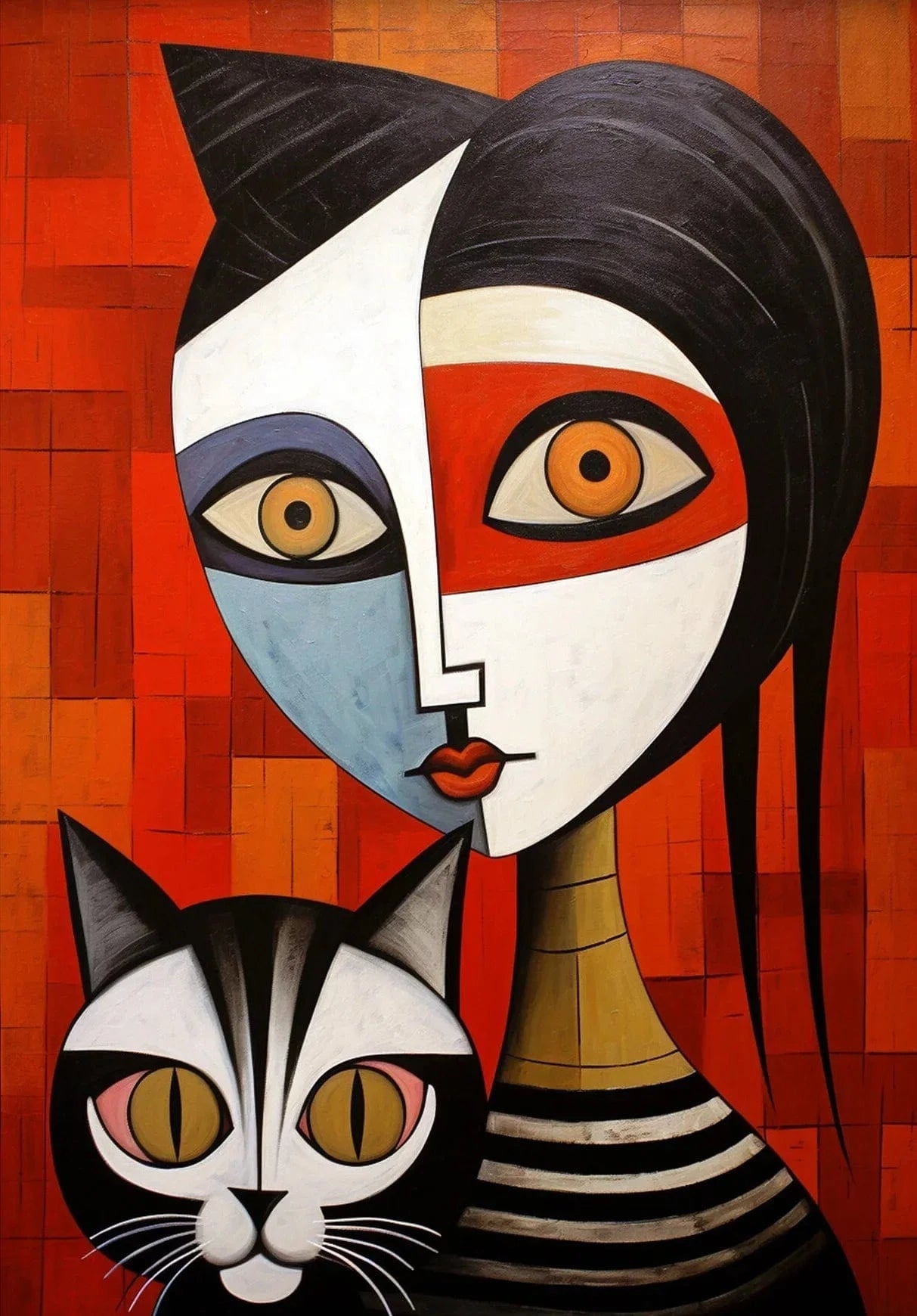 Affiche de chat en Patchwork, motif géométrique abstrait
