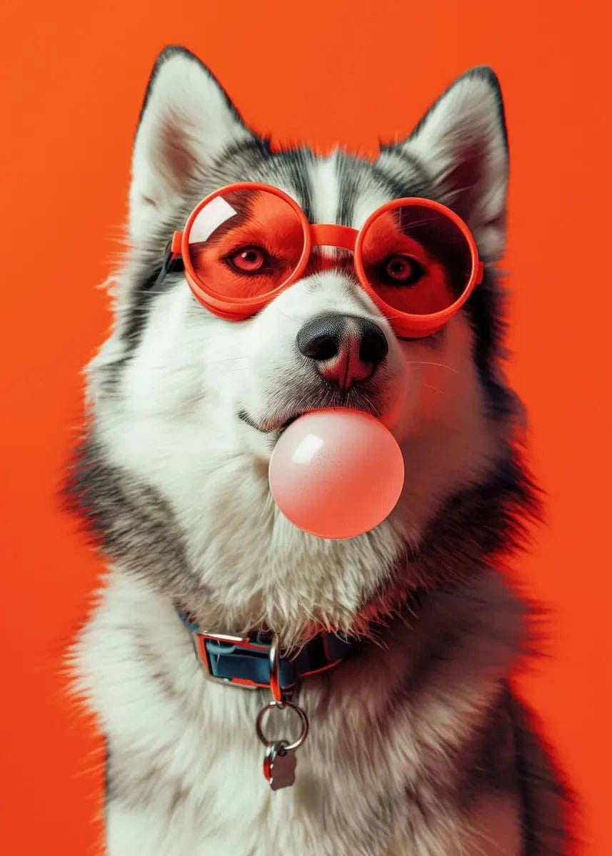 Affiche chien coloré Bubblegum – Samoyède, bouledogue, Corgi déco murale PawLuxe™