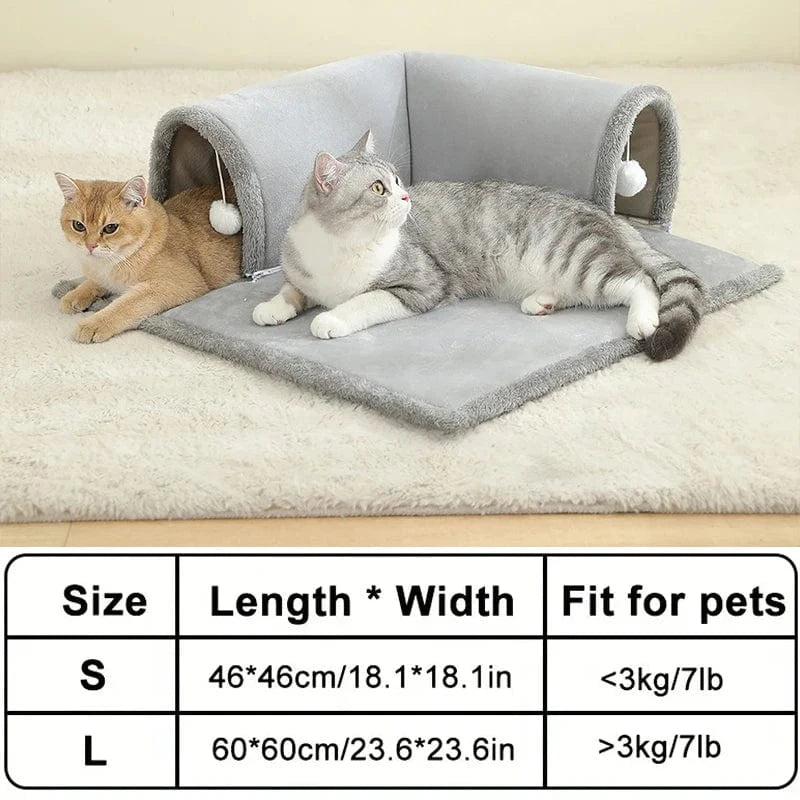 Lit pour chat avec tunnel – Couchage confortable & aire de jeu intégrée